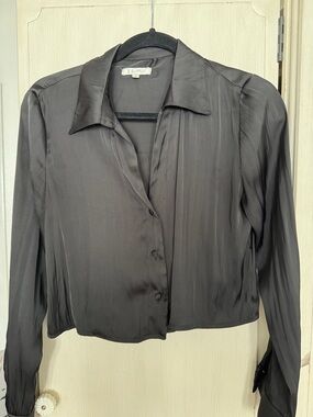 Z Supply Black Satin Button-Front Cropped Shirt